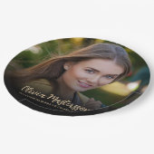 黒モダン金ゴールド写真卒業パーティー ペーパープレート (アングル)