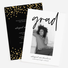 黒モダン金ゴールド写真卒業パーティー 招待状