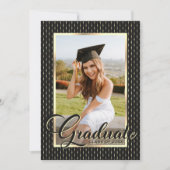 黒モダン金ゴールド写真卒業パーティー 招待状 (正面)