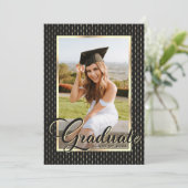 黒モダン金ゴールド写真卒業パーティー 招待状 (スタンド正面)