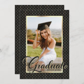 黒モダン金ゴールド写真卒業パーティー 招待状 (正面/裏面)