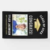 黒モダン金ゴールド写真卒業パーティー 横断幕 (横)