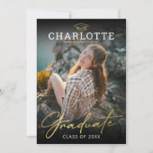 黒モダン金ゴールド写真卒業招待状 招待状 (正面)