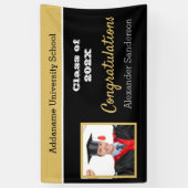 黒モダン金ゴールド写真卒業祝 横断幕 (縦)