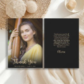 黒モダン金ゴールド写真卒業 サンキューカード