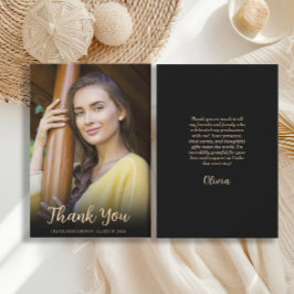 黒モダン金ゴールド写真卒業 サンキューカード