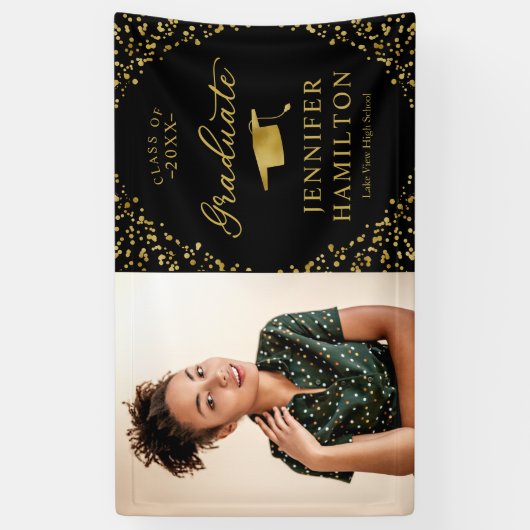 黒モダン金ゴールド写真卒業 横断幕 (縦)