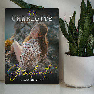 黒モダン金ゴールド写真大学院 フォトプラーク