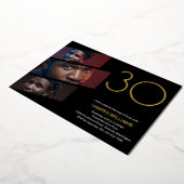 黒モダン金ゴールド写真30歳の誕生日 箔招待状 (回転した状態)