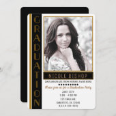 黒モダン金ゴールド卒業会卒業写真 招待状 (正面/裏面)