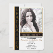 黒モダン金ゴールド卒業会卒業写真 招待状 (正面)