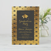 黒モダン金ゴールド卒業党 招待状 (スタンド正面)