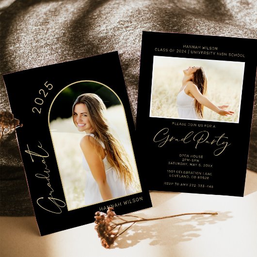 黒モダン金ゴールド卒業党 招待状