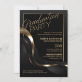 黒モダン金ゴールド卒業党 招待状 (正面)