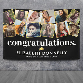 黒モダン金ゴールド卒業写真コラージュ 横断幕