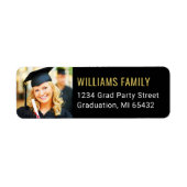 黒モダン金ゴールド卒業写真差出人住所 ラベル (正面)