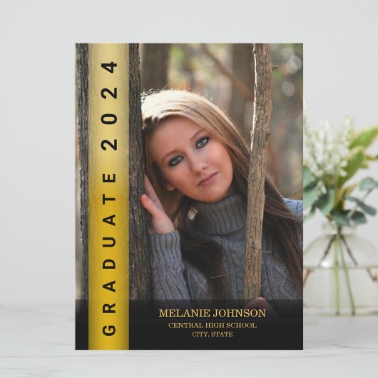 黒モダン金ゴールド卒業招待状 招待状 (スタンド正面)