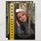 黒モダン金ゴールド卒業招待状 招待状 (正面/裏面)