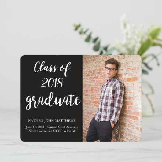 黒モダン金ゴールド卒業発表カード 招待状 (スタンド正面)