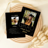 黒モダン金ゴールド卒業箔の発表 箔招待状