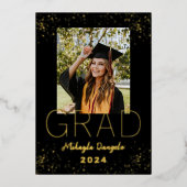 黒モダン金ゴールド卒業箔の発表 箔招待状 (正面)