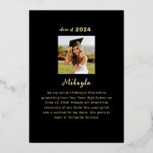 黒モダン金ゴールド卒業箔の発表 箔招待状 (裏面)