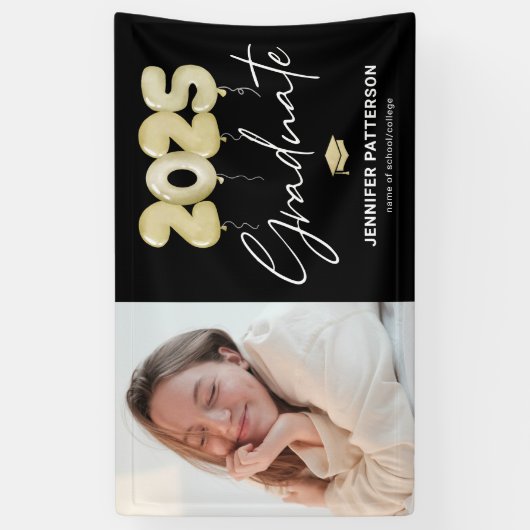 黒モダン金ゴールド卒業2025フォトバナー 横断幕 (縦)