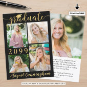 黒モダン金ゴールド台本5写真卒業 案内状