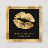 黒モダン金ゴールド唇メイクアップアーティスト スクエア名刺 (正面)