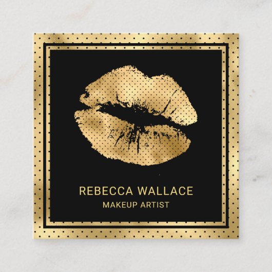 黒モダン金ゴールド唇メイクアップアーティスト スクエア名刺 (正面)