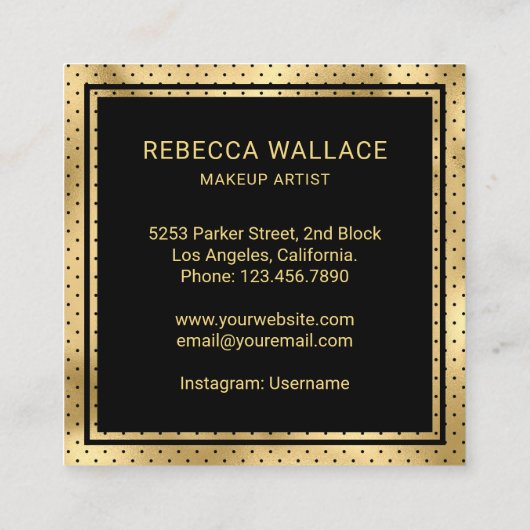 黒モダン金ゴールド唇メイクアップアーティスト スクエア名刺 (裏面)
