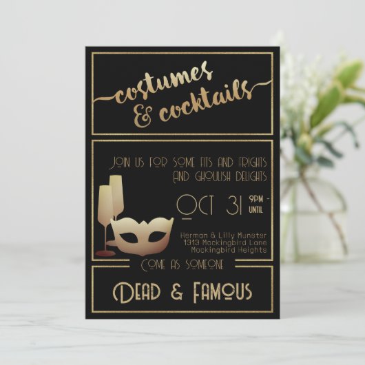 黒モダン金ゴールド大人エレガントハローウィンパーティ 招待状 (スタンド正面)