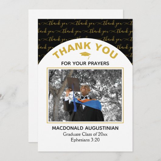 黒モダン金ゴールド大学院写真サンキューカード サンキューカード (正面/裏面)