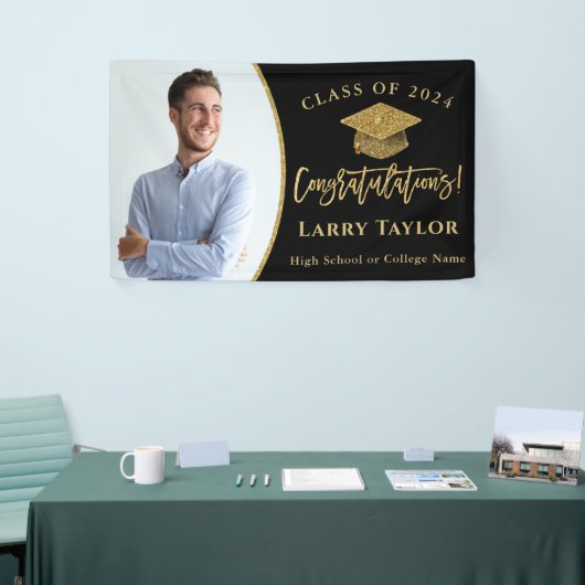 黒モダン金ゴールド大学院写真卒業パーティー 横断幕 (トレードショー)