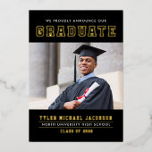 黒モダン金ゴールド大学院写真卒業パーティー 箔招待状 (正面)