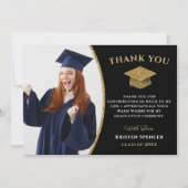黒モダン金ゴールド大学院写真卒業 サンキューカード (正面)