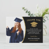 黒モダン金ゴールド大学院写真卒業 サンキューカード (スタンド正面)
