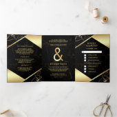 黒モダン金ゴールド大理石アンパサンド結婚ズ 三つ折り招待状 (内部)