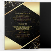 黒モダン金ゴールド大理石アンパサンド結婚ズ 三つ折り招待状 (内部最初)