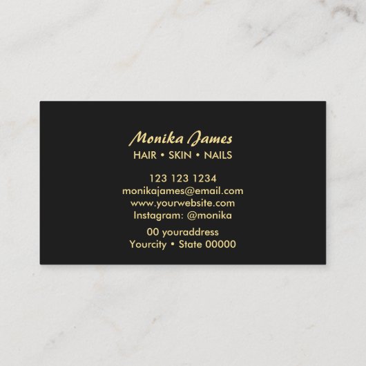 黒モダン金ゴールド大理石グリッター金ゴールド美しいサロン 名刺 (裏面)