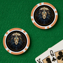 黒モダン金ゴールド太陽サイン名ファンタジー記号Leo ポーカーチップ