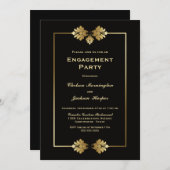 黒モダン金ゴールド婚約パーティ 招待状 (正面/裏面)