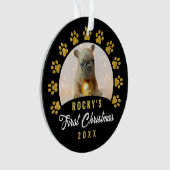 黒モダン金ゴールド子犬の初めてのクリスマス写真 オーナメント (正面)