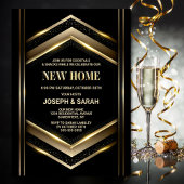 黒モダン金ゴールド引っ越し祝いパーティーパーティー 招待状