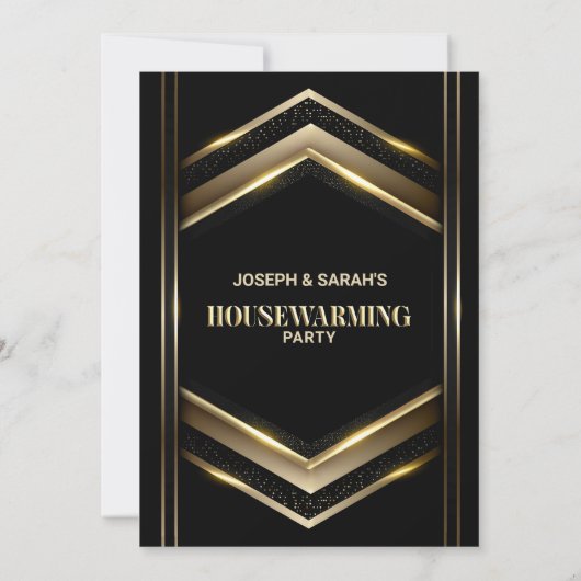 黒モダン金ゴールド引っ越し祝いパーティーパーティー 招待状 (裏面)