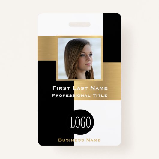 黒モダン金ゴールド従業員I.D.バッジ名タグ バッジ (正面)