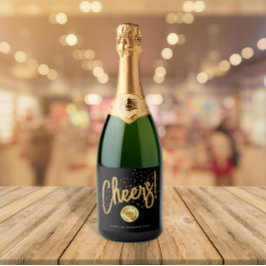 黒モダン金ゴールド応援年始業種別 スパークリングワインラベル