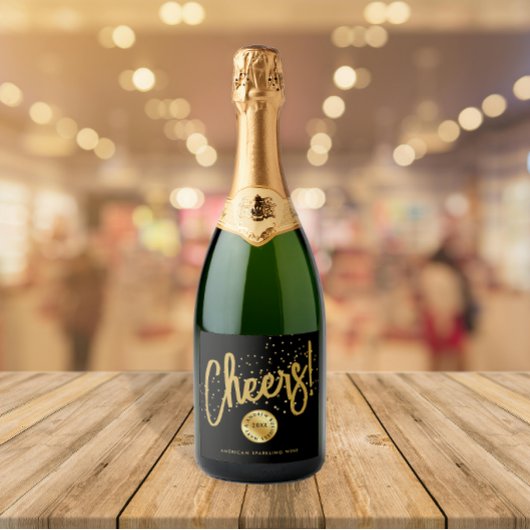 黒モダン金ゴールド応援年始業種別 スパークリングワインラベル