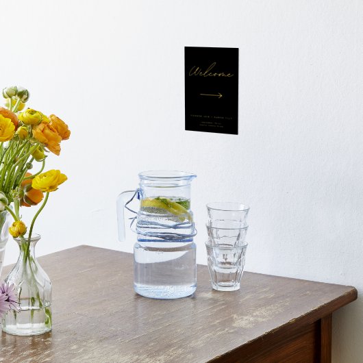 黒モダン金ゴールド指向性ウェルカム 箔ポスター (レイダウン (キッチン))