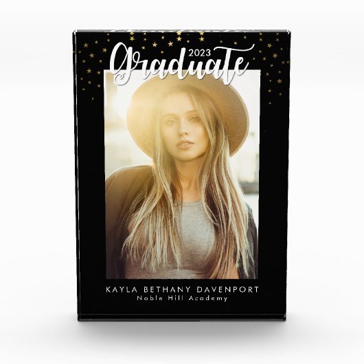 黒モダン金ゴールド星卒業記念 フォトブロック (正面)
